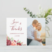 Bourgogne Perzik Roos Bloemenbruiloft Dank u Bedankkaart (Staand voorkant)