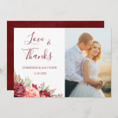 Bourgogne Perzik Roos Bloemenbruiloft Dank u Bedankkaart (Voorkant / Achterkant)