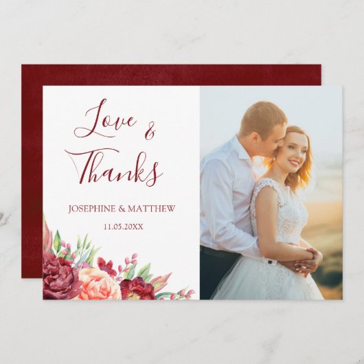 Bourgogne Perzik Roos Bloemenbruiloft Dank u Bedankkaart (Voorkant / Achterkant)