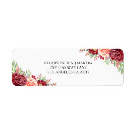 Bourgogne Perzik Roos Waterverf Bloemen Etiket