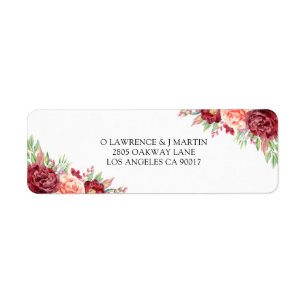 Bourgogne Perzik Roos Waterverf Bloemen Etiket