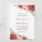 Bourgogne Perzik Roos Waterverf Bloemenbruiloft Kaart (Voorkant)