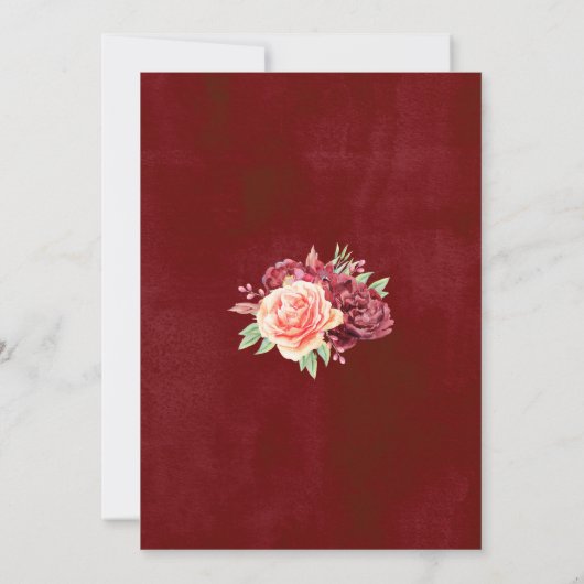 Bourgogne Perzik Roos Waterverf Bloemenbruiloft Kaart (Achterkant)