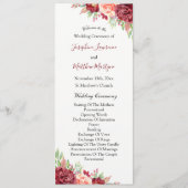 Bourgogne Perzik Roos Waterverf Bloemenbruiloft Programmakaart (Voorkant)