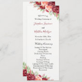 Bourgogne Perzik Roos Waterverf Bloemenbruiloft Programmakaart (Voorkant / Achterkant)