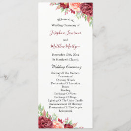 Bourgogne Perzik Roos Waterverf Bloemenbruiloft Programmakaart