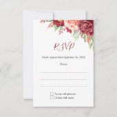 Bourgogne Perzik Roos Waterverf Bloemenbruiloft RSVP Kaartje (Voorkant)