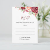 Bourgogne Perzik Roos Waterverf Bloemenbruiloft RSVP Kaartje (Staand voorkant)