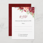 Bourgogne Perzik Roos Waterverf Bloemenbruiloft RSVP Kaartje (Voorkant / Achterkant)