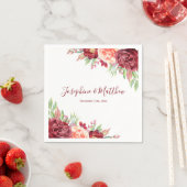 Bourgogne Perzik Roos Waterverf Bloemenbruiloft Servet (Insitu)