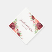 Bourgogne Perzik Roos Waterverf Bloemenbruiloft Servet (Hoek)