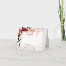 Bourgogne, perzik Rozen gevouwen bruiloft tafel na Notitiekaartje