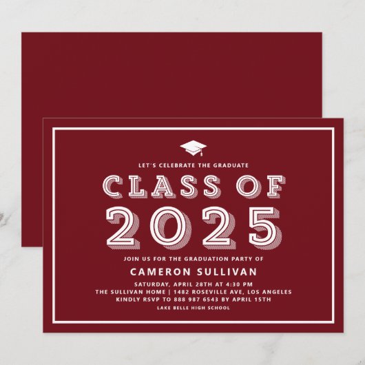 Bourgogne Pet Klasse van 2024 Retro Afstuderen Kaart (Voorkant / Achterkant)