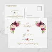 Bourgogne Pink Floral Spanish Baptism Gracias Briefkaart (Voorkant / Achterkant)
