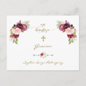 Bourgogne Pink Floral Spanish Baptism Gracias Briefkaart (Voorkant)