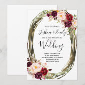 Bourgogne Pioen Bloemen bruiloft uitnodiging (Voorkant / Achterkant)