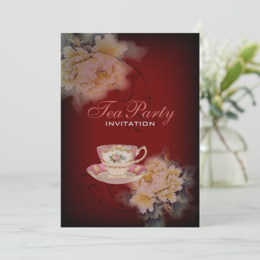 Bourgogne pioen bloemenbruiloftsfeest kaart (Staand voorkant)