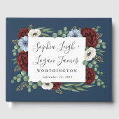 Bourgogne Pioen Stoffig Blauw Anemoon Bloemen Brui Gastenboek (Voorkant)