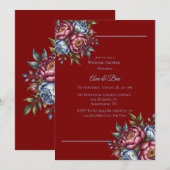 Bourgogne pioenroos en blauw Roos huwelijksdouche Kaart (Voorkant / Achterkant)