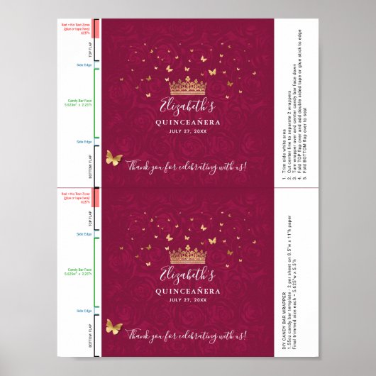 Bourgogne Plum Gold DIY Snoep Bar Wrapper Sjabloon Poster (Voorkant)