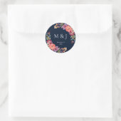 Bourgogne & Plum Marine Elegant Tropisch Monogram Ronde Sticker (Tas)