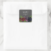 Bourgogne Plum Navy Floral Monogram Grijs Vierkante Sticker (Tas)