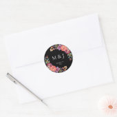 Bourgogne & Plum Zwart Elegant Tropisch Monogram V Ronde Sticker (Envelop)