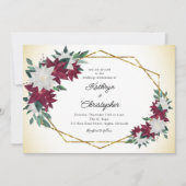 Bourgogne Poinsettias Goud Lijst Kerstbruiloft Kaart (Voorkant)