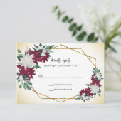 Bourgogne Poinsettias Goud Lijst Kerstbruiloft RSVP Kaartje (Staand voorkant)