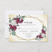 Bourgogne Poinsettias Goud Lijst Kerstbruiloft RSVP Kaartje (Voorkant)