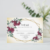 Bourgogne Poinsettias Goud Lijst Kerstbruiloft RSVP Kaartje (Staand voorkant)