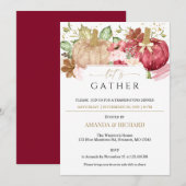 Bourgogne Pompoen Bloemen Thanksgiving Diner Kaart (Voorkant / Achterkant)