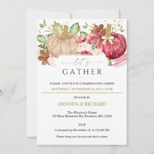 Bourgogne Pompoen Bloemen Thanksgiving Diner Kaart