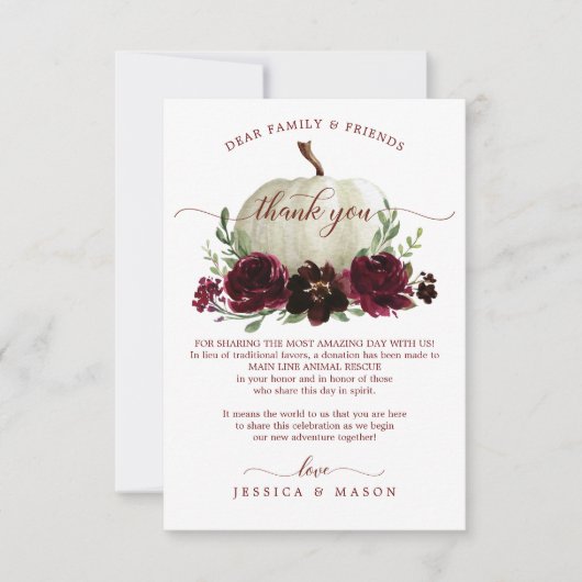 Bourgogne pompoen in plaats van Favors Place Card Aankondiging (Voorkant)