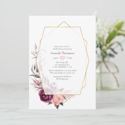 Bourgogne Pruim en Blush Geometrisch Vrijgezellenf Kaart (Staand voorkant)