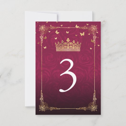 Bourgogne Pruim Goud Roos Trouwtafel Aantal Kaarte Kaart (Achterkant)