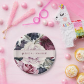 Bourgogne Pruim Paarse Bloemen Waterverf Bruiloft Papieren Bordje (Feest)