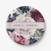 Bourgogne Pruim Paarse Bloemen Waterverf Bruiloft Papieren Bordje (Voorkant)