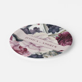 Bourgogne Pruim Paarse Bloemen Waterverf Bruiloft Papieren Bordje (Gekanteld)