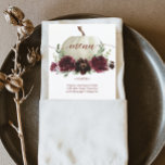 Bourgogne Pumpkin-herdenkingsmenu of Shower-menu Menu<br><div class="desc">Geef uw heerlijke menu weer op deze mooie kaarten - het perfecte formaat om op elk bord te plaatsen! Dit ontwerp is voorzien van een prachtig script en een mooie Boquet van de Herfst van de Boesjandrofter. Eenvoudig de levensmiddelen bewerken! Bekijk het collectie voor meer overeenkomende objecten!</div>