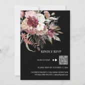 *~* Bourgogne QR AR15 Floral Roos RSVP WEDDING I Kaart (Achterkant)