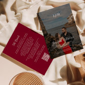 Bourgogne QR Code Budget Monogram Overlay Bruiloft Kaart