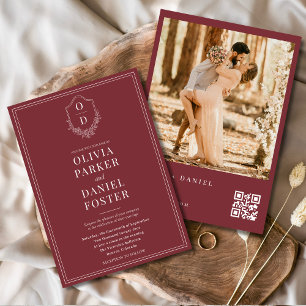 Bourgogne QR Code Classic Crest Foto Huwelijk Kaart