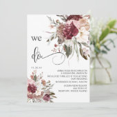 *~* Bourgogne QR RSVP AR15 Floral Roos WEDDING Kaart (Staand voorkant)