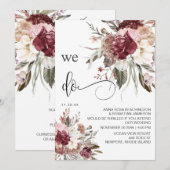 *~* Bourgogne QR RSVP AR15 Floral Roos WEDDING Kaart (Voorkant / Achterkant)