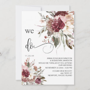 *~* Bourgogne QR RSVP AR15 Floral Roos WEDDING Kaart