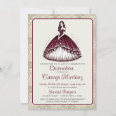 Bourgogne Quinceañera jurk uitnodiging (Voorkant)
