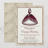 Bourgogne Quinceañera jurk uitnodiging (Voorkant / Achterkant)
