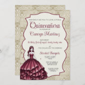 Bourgogne Quinceañera jurk uitnodiging (Voorkant / Achterkant)