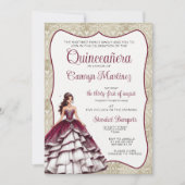 Bourgogne Quinceañera jurk uitnodiging (Voorkant)